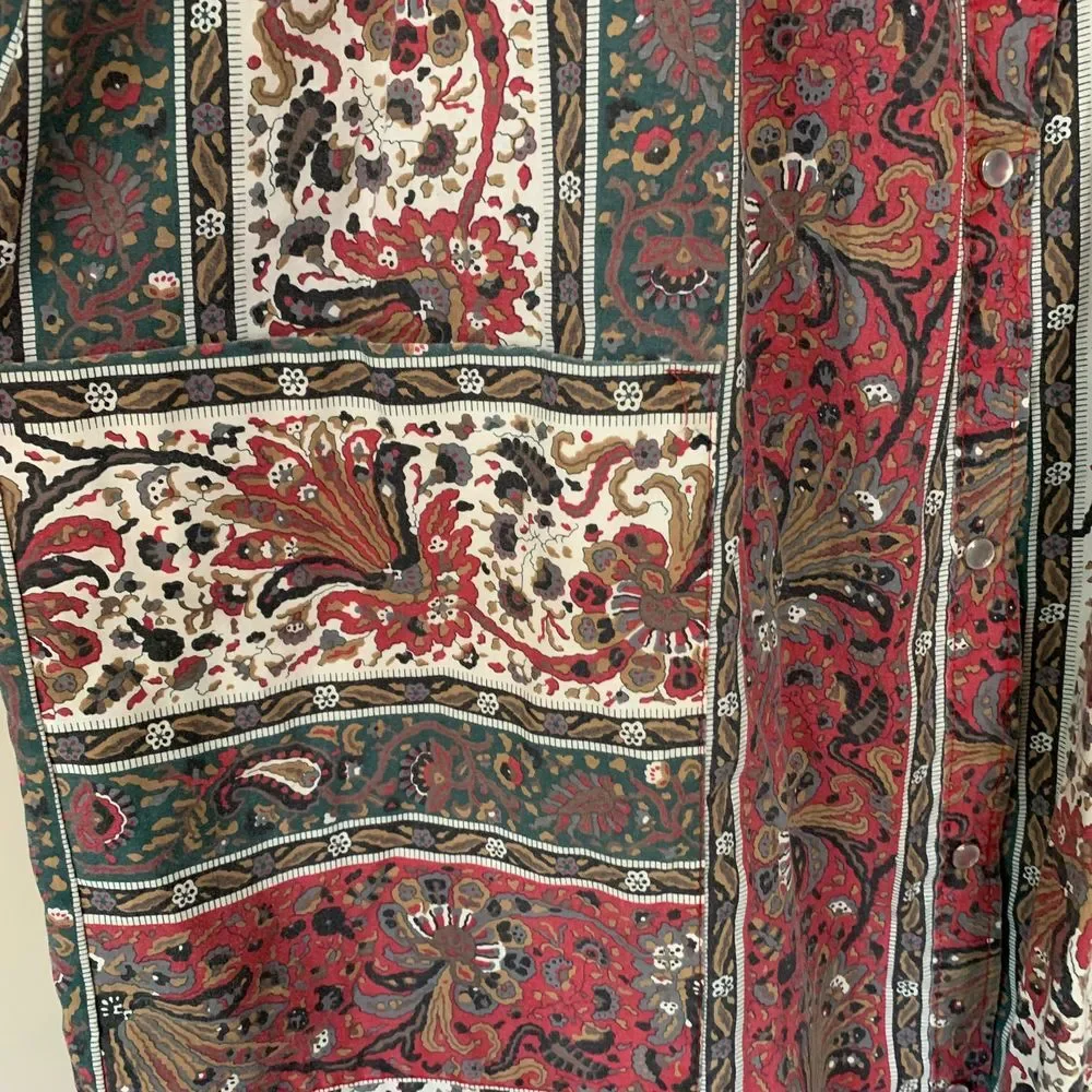 Vintage Models Coat Duster Lounge Pearl Snap Cottagecore Boho Paisley Size 12